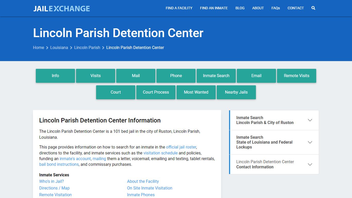 Lincoln Parish Detention Center, LA Inmate Search, Information