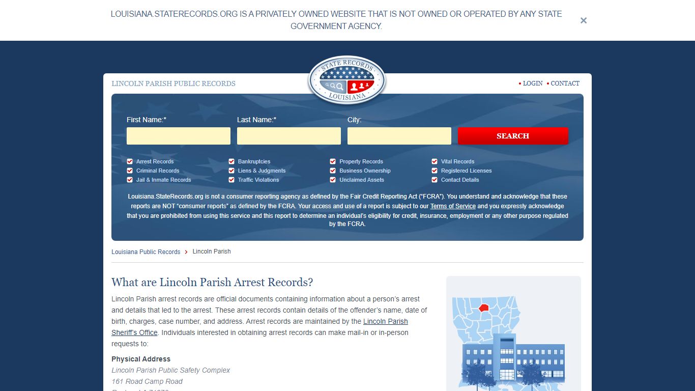 Lincoln Parish Arrest, Court, and Public Records | StateRecords.org
